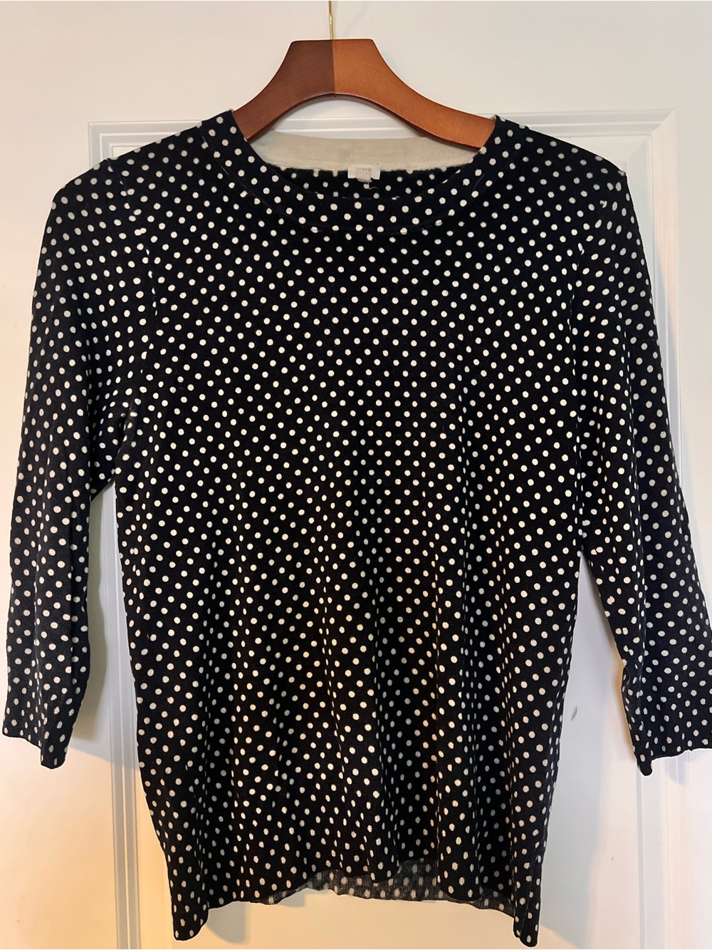 J. Crew Black Quarter Length Sleeve Polka Dot Wool Sweater
